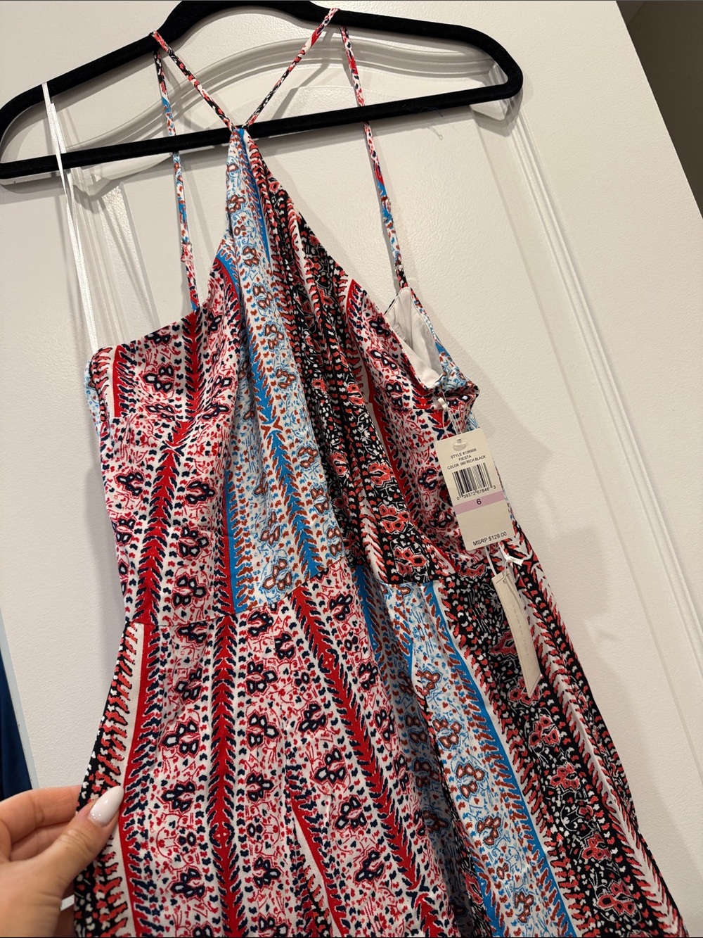 1. State Sleeveless Printed Midi Dress in Red, Blue & Black